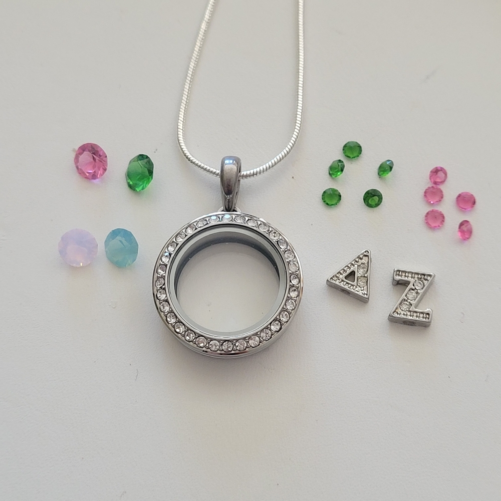 Origami Owl Delta Zeta Sorority Swarovski Crystal Locket, Chain, Charms - Picture 3 of 4